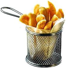 Round Silver Mini Fryer Serving Baskets