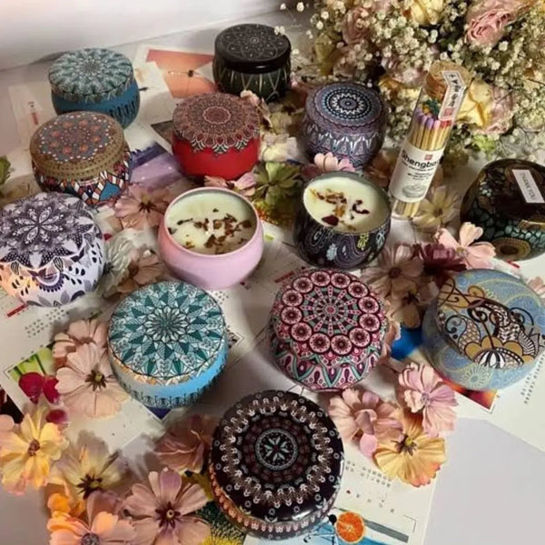 Morrocan inspired Pattern Tin with candles