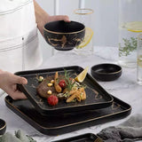 Marble Look ceramic Plates and Tusk Cutlery Combo