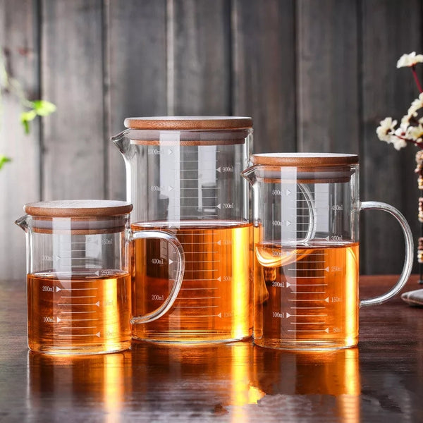 Borosilicate Glass Measuring Jug  with Bamboo Lid