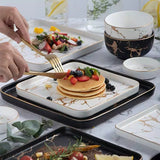 Marble Look ceramic Plates and Tusk Cutlery Combo