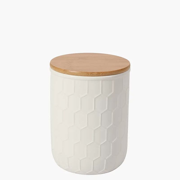 Ceramic  Honyecomb Cookie Jar with Bamboo Lid